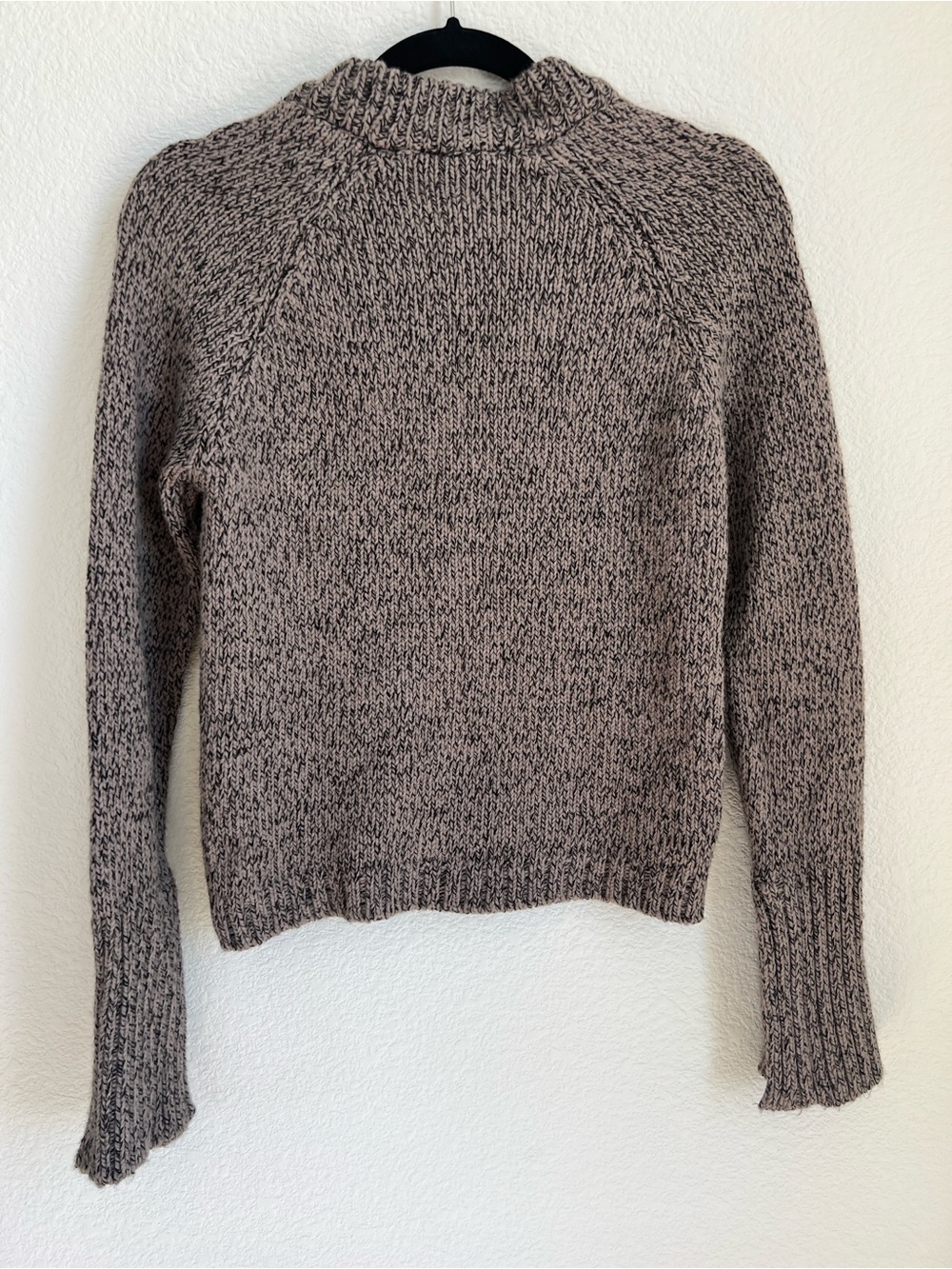 Zara Taupe Marled Crewneck Sweater with Diagonal Button Trim - Picture 4 of 5
